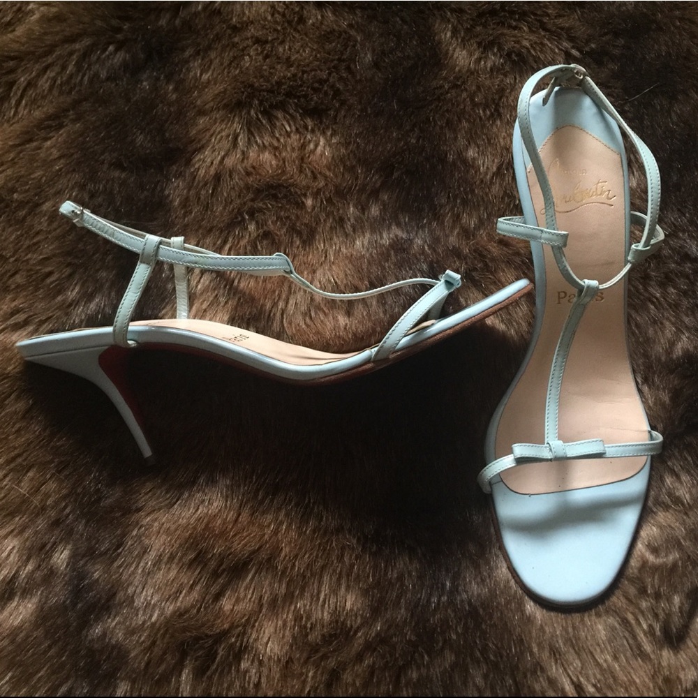 Size 39 Blue Christian Louboutin T-Strap Sandals